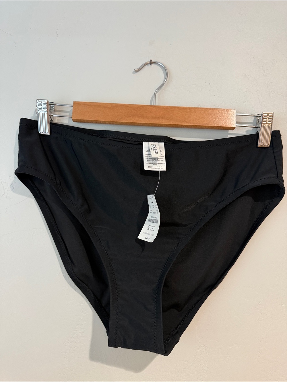 J. Crew New with Tags Black Mid Rise Bikini Bottoms size Medium